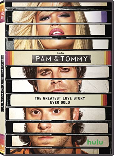DVD cover for Pam & Tommy featuring stacked images of the three main characters.