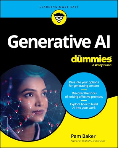 Book cover for Generative AI For Dummies featuring a woman's face and digital network.