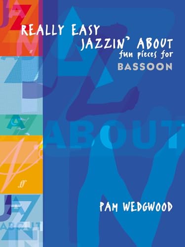 Blue and multi-colored music book cover for bassoon with white text.