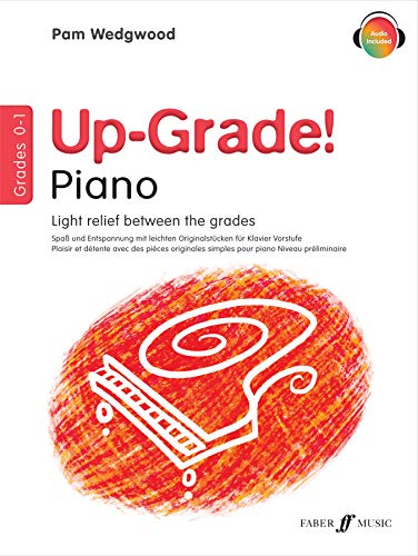 Music book cover for Up-Grade! Piano Grades 0-1 by Pam Wedgwood with piano illustration.