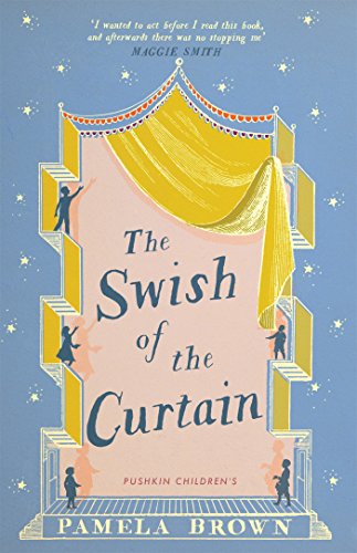 Book cover illustration of a stage with yellow curtains against a starry blue background.