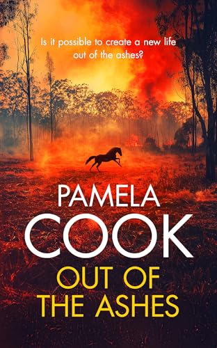 Book cover: fiery landscape, running horse, and title “Out of the Ashes”.