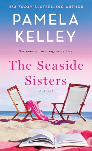 Book cover: “The Seaside Sisters” with beach chairs and an open book.