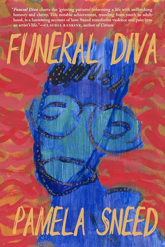 Book cover: "Funeral Diva" by Pamela Sneed, featuring abstract blue portrait.