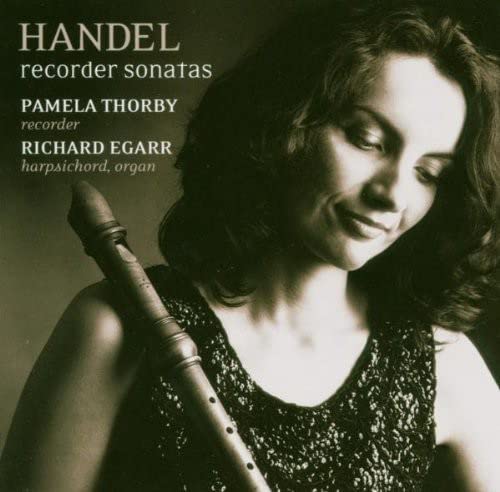 CD cover featuring Pamela Thorby with a recorder, Handel's name above.