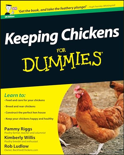 Book cover: "Keeping Chickens For Dummies" with a brown hen.