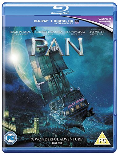 Pan" Blu-ray cover featuring a pirate ship flying above a fantastical city.