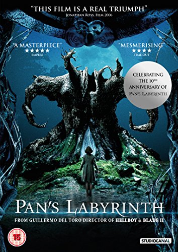DVD cover for Pan's Labyrinth featuring a girl before a gnarled tree.