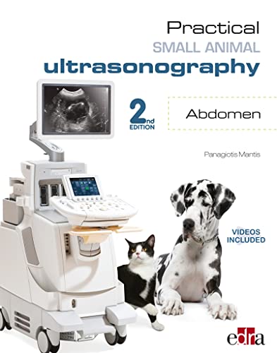 Book cover: ultrasound machine, dog, cat, and text "Practical Small Animal Ultrasonography".