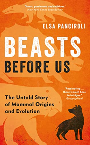 Book cover: "Beasts Before Us" with dinosaur and mammal illustrations.
