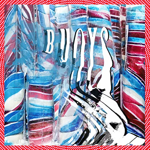 Album cover for Panda Bear’s “Buoys” with abstract blue and red waves.