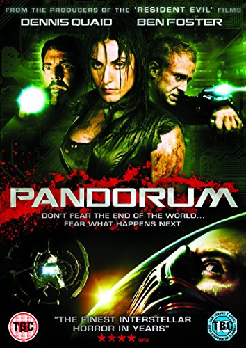 Pandorum DVD cover featuring Dennis Quaid, Ben Foster, and a distressed woman.
