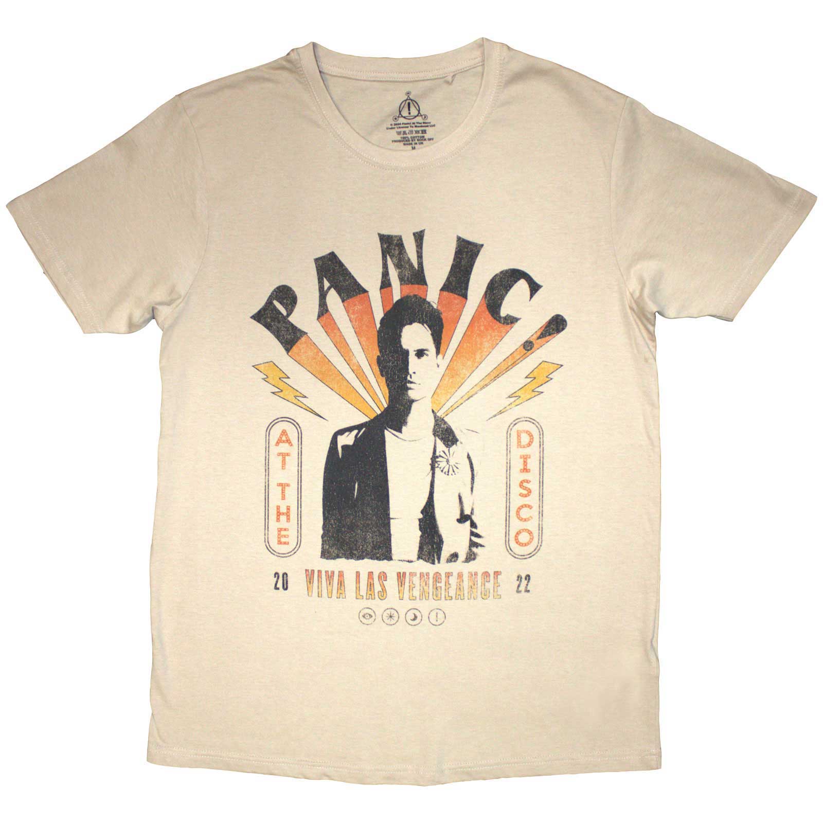 Black t-shirt with "Viva" text, likely Panic! At The Disco branding.