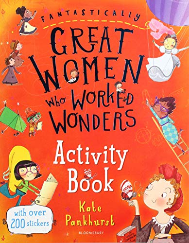 Colourful book cover with cartoon women and text about an activity book.