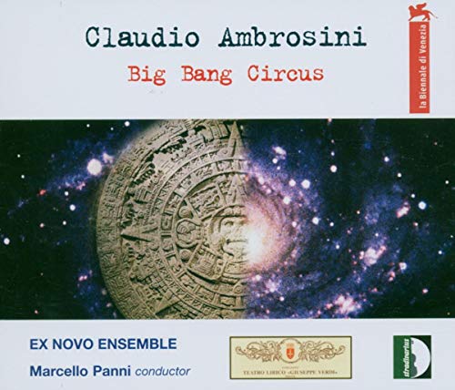 CD cover with a space scene and Aztec calendar, white background, text and logos.