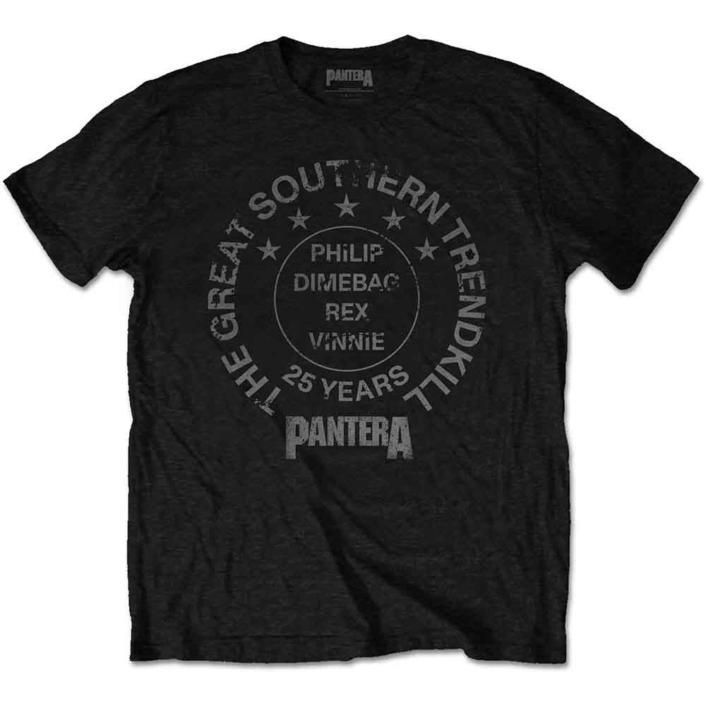 Black Pantera "Trendkill" 25th anniversary logo t-shirt worn by a man.
