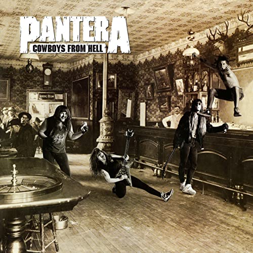 Pantera Cowboys From Hell album cover featuring the band members in a vintage saloon.