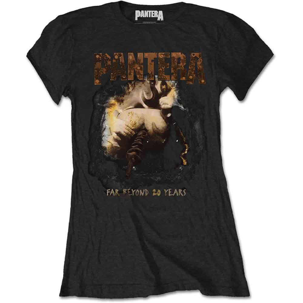 Black women's t-shirt with Pantera band logo and clawed hand graphic.