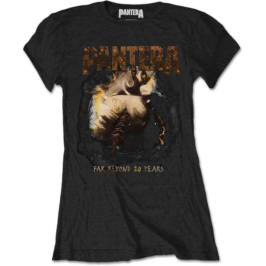 Black women's t-shirt with Pantera band logo and clawed hand graphic.