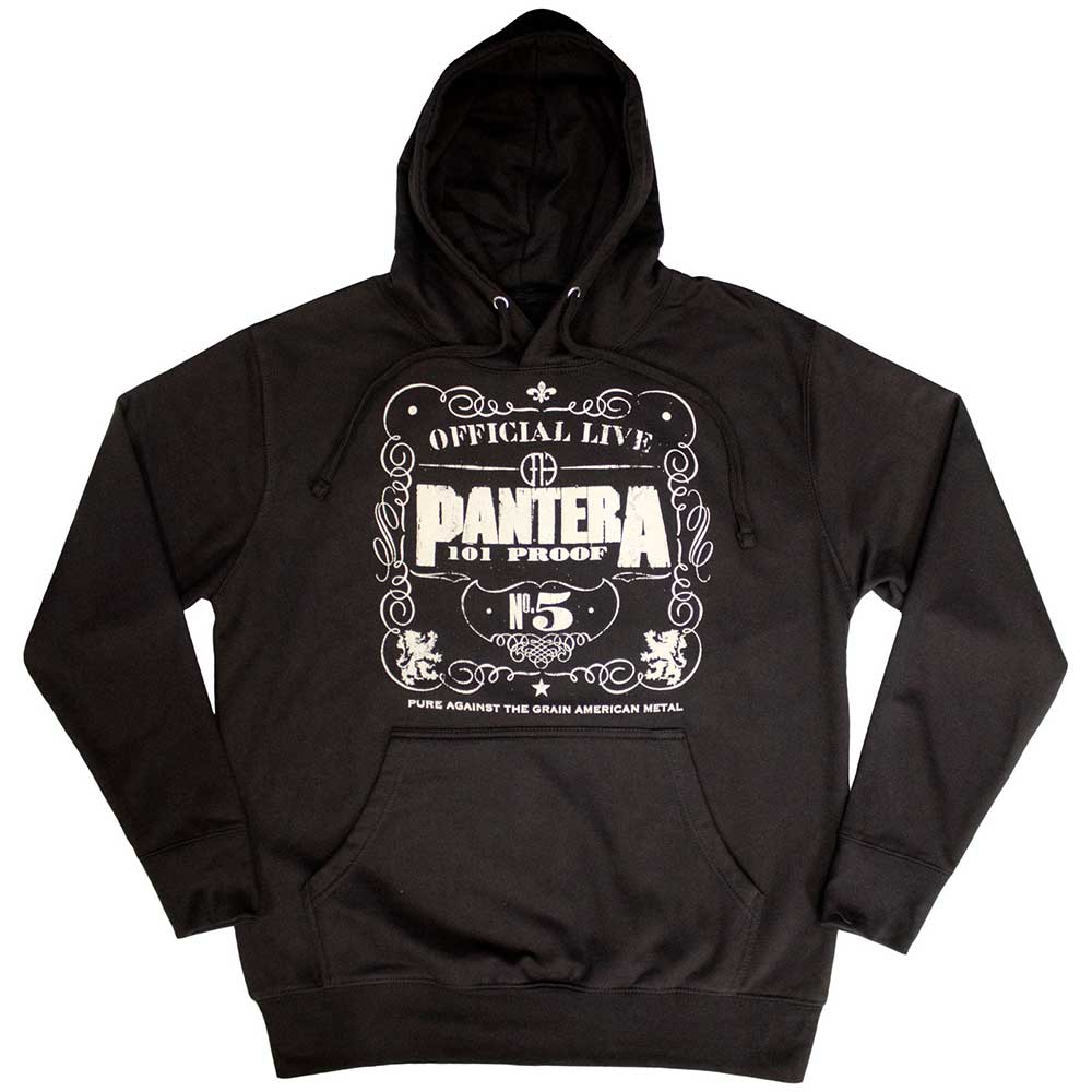 Black hooded sweatshirt with gold Pantera-themed graphic print.