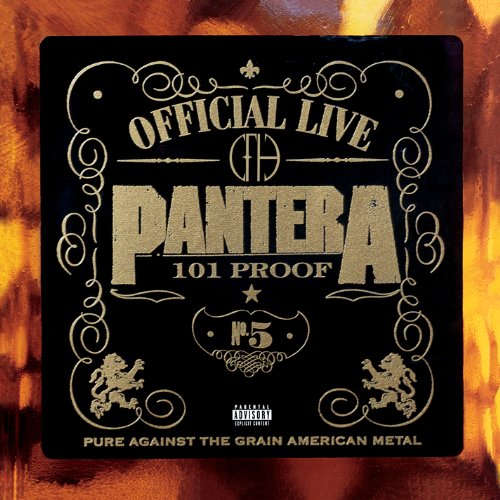 Black vinyl album cover with gold text and ornate designs, featuring "Pantera" and "Official Live".