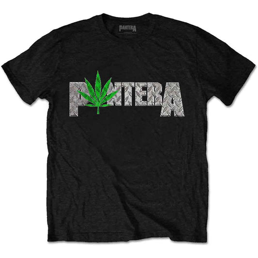Man wearing a black Pantera t-shirt with a steel band logo.