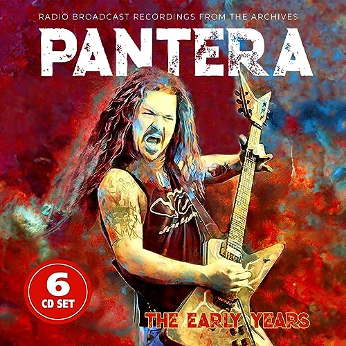 Pantera album cover featuring a guitarist playing a black guitar, red background.