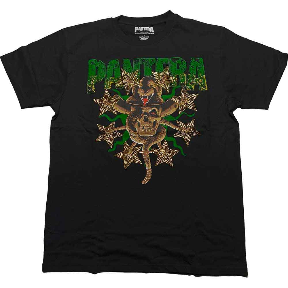 Black t-shirt with skull and snake design featuring sparkling diamante embellishments.