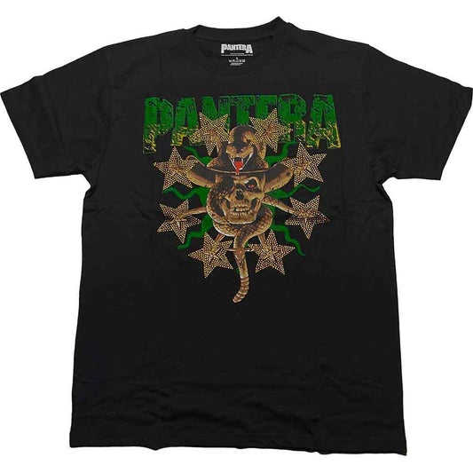 Black t-shirt with skull and snake design featuring sparkling diamante embellishments.