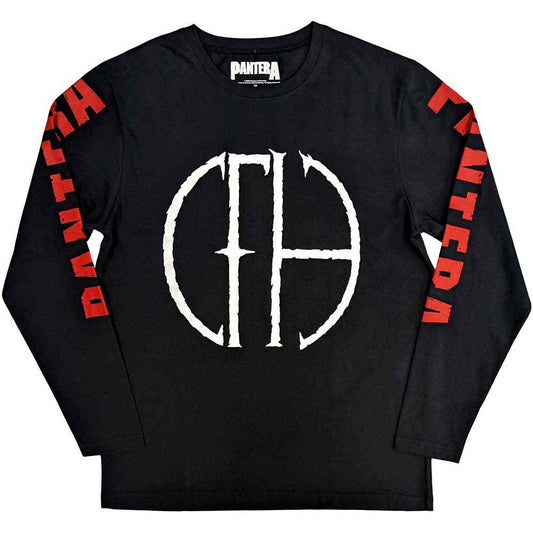Black long sleeve t-shirt with faded Pantera logo printed on sleeve.