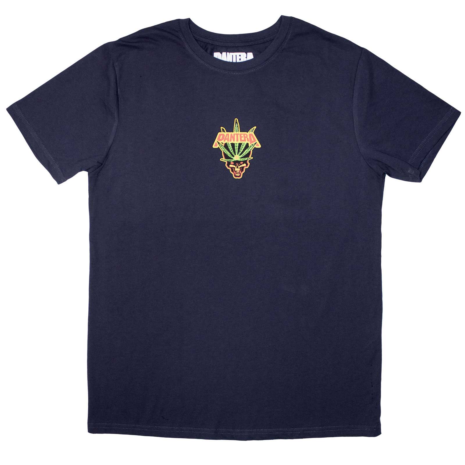 Black unisex t-shirt featuring a small Pantera leaf skull graphic on the chest.