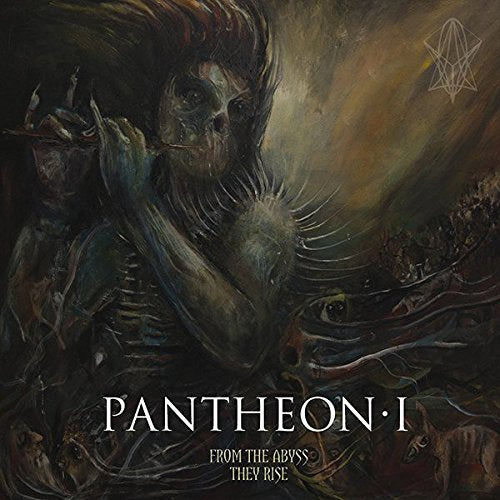 Dark, textured painting of a skeletal figure with a flute, album cover.
