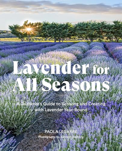 Book cover: lavender field at sunset with title "Lavender for All Seasons".