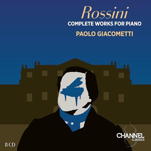 CD cover: stylized portrait of Rossini with a piano silhouette.