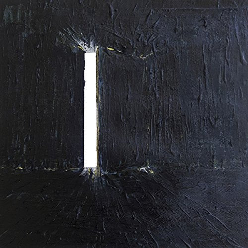 Textured black oil painting showing a vertical sliver of bright white light.