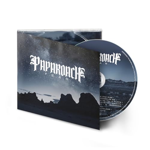 Papa Roach "F.e.a.r" CD case with silver disc, dark landscape imagery.