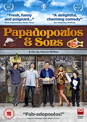 Papadopoulos & Sons" DVD cover featuring a family outside a fish and chip shop.
