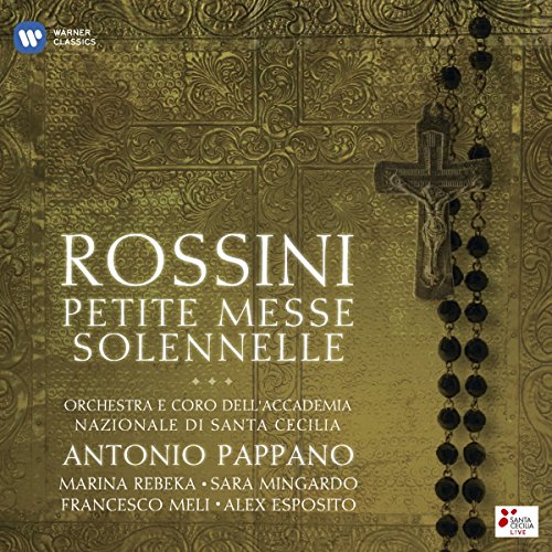CD cover for Rossini’s Petite Messe Solennelle with a crucifix and rosary.
