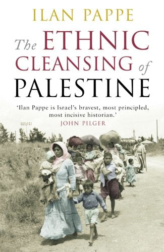 Book cover with a black-and-white image of Palestinian refugees walking on a dirt road.