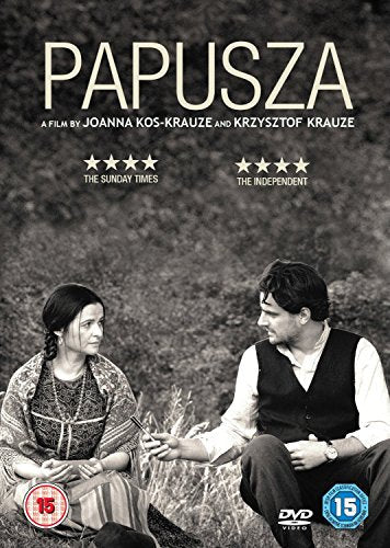 Black and white DVD cover for the film Papusza featuring a man and woman.