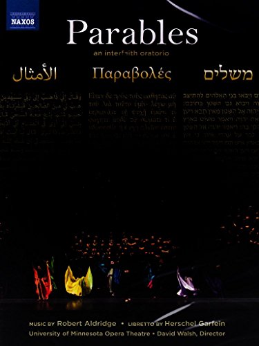 DVD cover for "Parables," an interfaith oratorio, with figures holding flags.