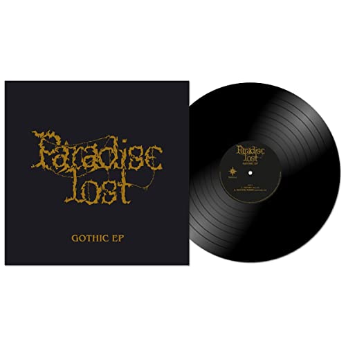 Black vinyl record and square cover for Paradise Lost’s “Gothic EP”.