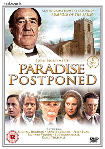 DVD cover for "Paradise Postponed" featuring John Mortimer and cast members.