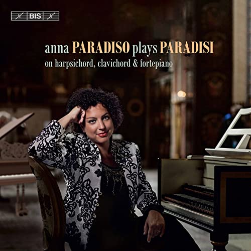 Anna Paradiso portrait with harpsichord and fortepiano, CD cover art.