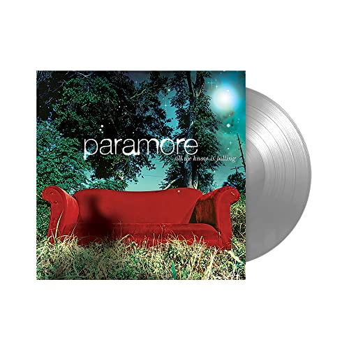 Paramore album cover with a red couch in a field, silver vinyl record.