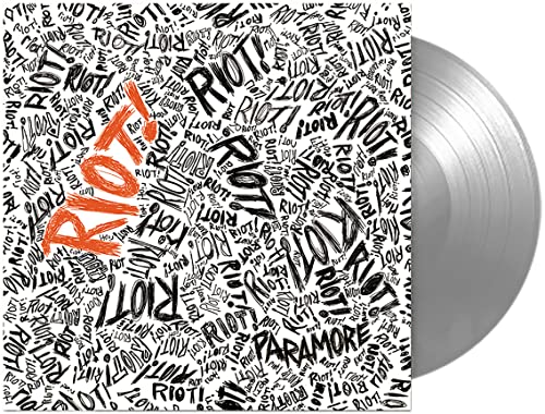 Paramore’s “Riot!” vinyl record with black and white patterned cover.