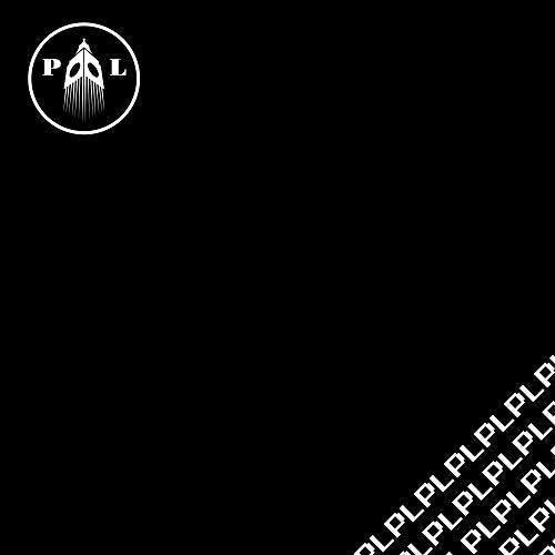 Black background with white "PL" logo and repeating text pattern.