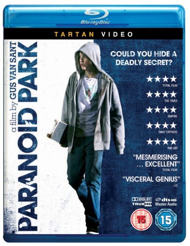 Paranoid Park" Blu-ray cover featuring a hooded teen leaning against a wall.