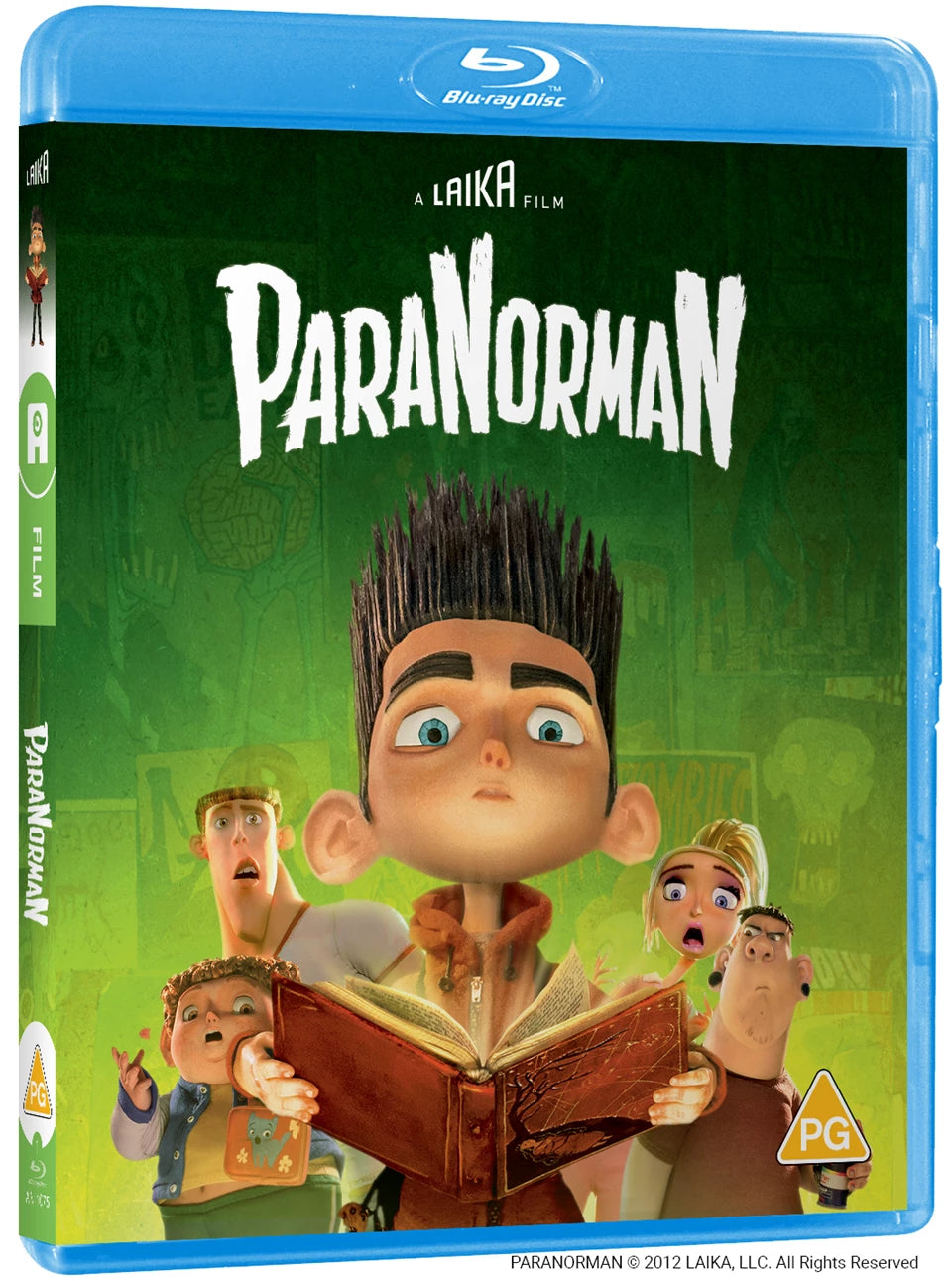 ParaNorman" Blu-ray cover featuring a boy with spiky hair reading a book.