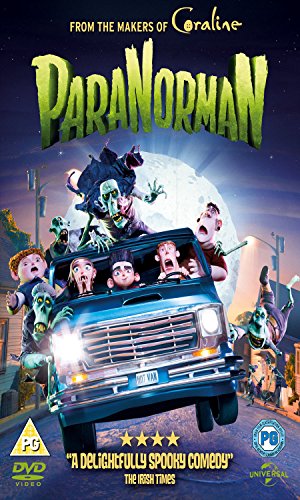 "Paranorman DVD cover featuring a blue truck with children and zombies under a full moon."